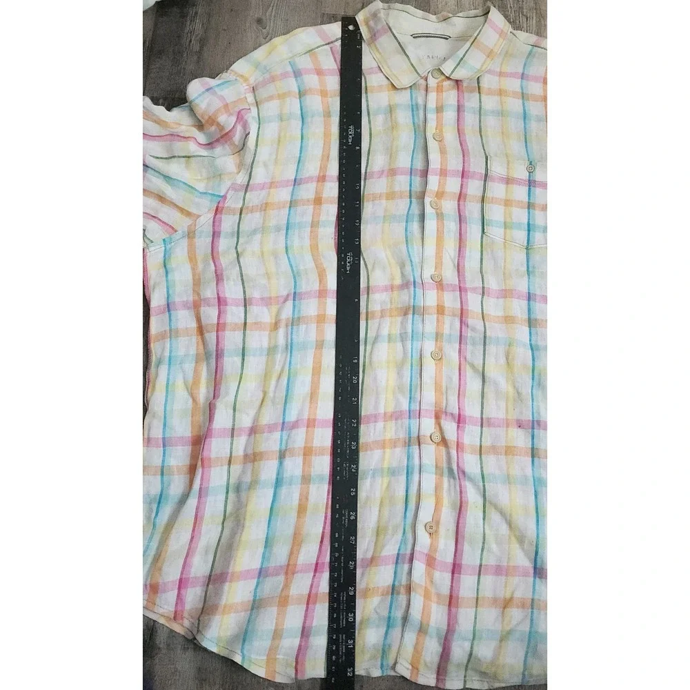 Tommy Bahama Button Front Shirt Mens XXL Multi Color Plaid Linen Island Modern